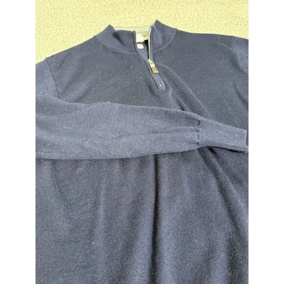 Peter Millar Crown Soft Sweater 1/4 Zip Merino Wool Silk Blend Mens Sz L Navy - Picture 2 of 7